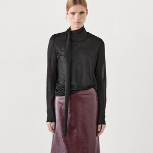 Massimo Dutti Womens Shirt S Small Black Scarf Neck Long Sleeve 6841/534 NWT